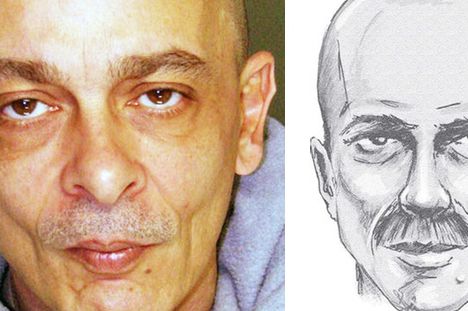 A mug shot of suspect , next to a police sketch released days before his arrest.